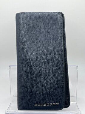 Burberry Navy Blue Grained Leather Cavendish Bifold Wallet
